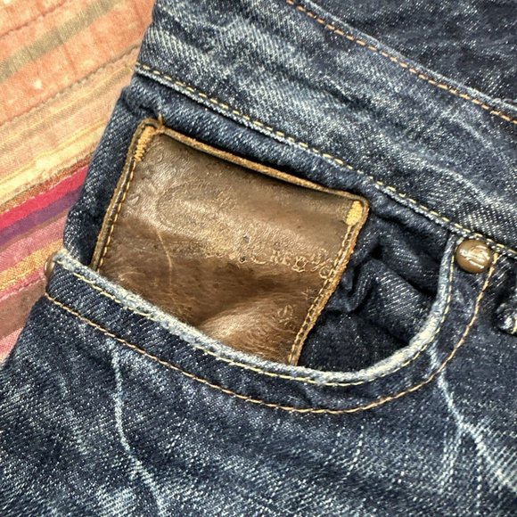 Sacred Boot Cut Flare Jeans Dark Blue Distressed Embroidery Women’s Waist 32 USA - Picture 4 of 12